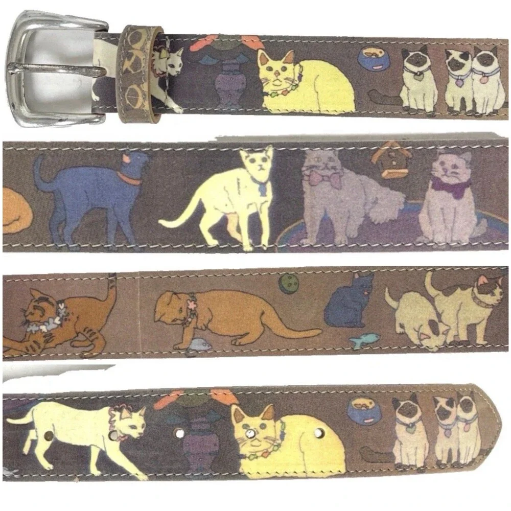 Cats Print Belt Women’s Sz M Faux Leather Made In USA Crazy Cat Lady VTG RARE